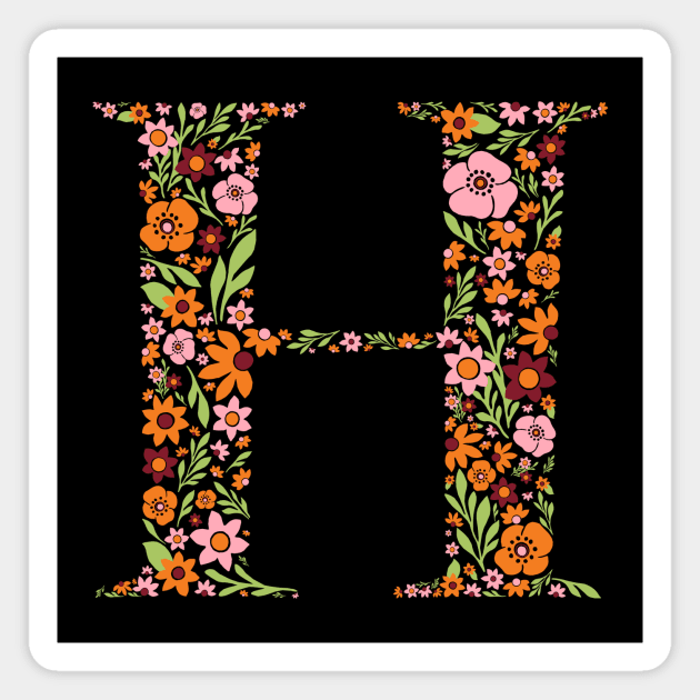 Retro Floral Letter H Magnet by zeljkica